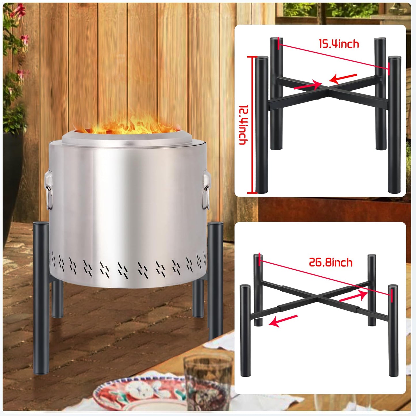 Triceratops Firepit Stand, 15-27 Inches for Solo Stove Bonfire Ranger and Other Outside Fire Pits, Outdoor Camping Accessory, Stainless Steel Stands for Fireplace Use