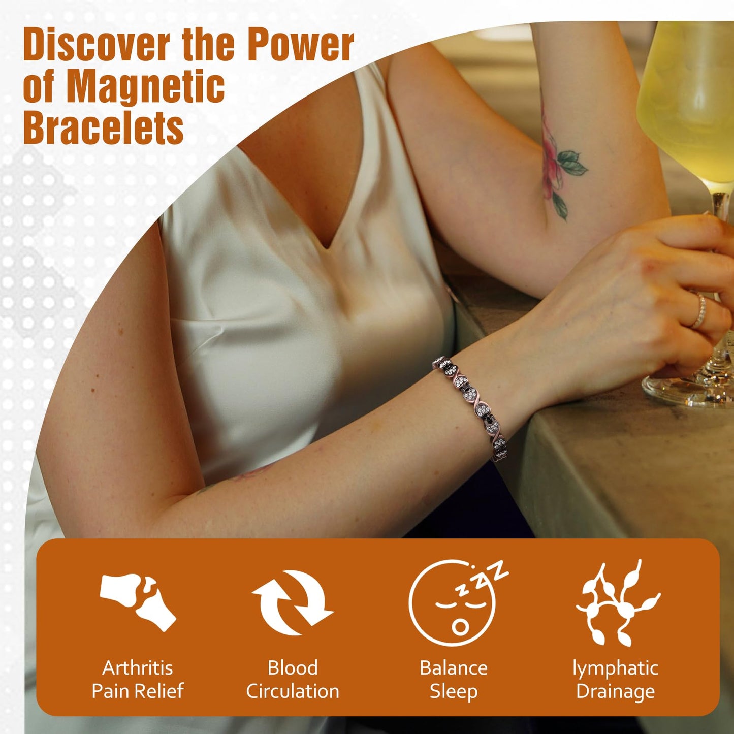 Jecanori Pure Copper Bracelets for Women, Heart Crystal Magnetic Bracelets for Women with 3800 Gauss Ultra Magnets and Sizing Tool