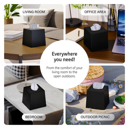 Creative Scents Black Tissue Box Cover Square - 1 Pack Plastic Cube Tissue Holder Dispenser - Decorative Facial Tissue Box Holder for Living Room, Office Desk - Vanity Countertop (5.5" x 5.5" x 5.6")