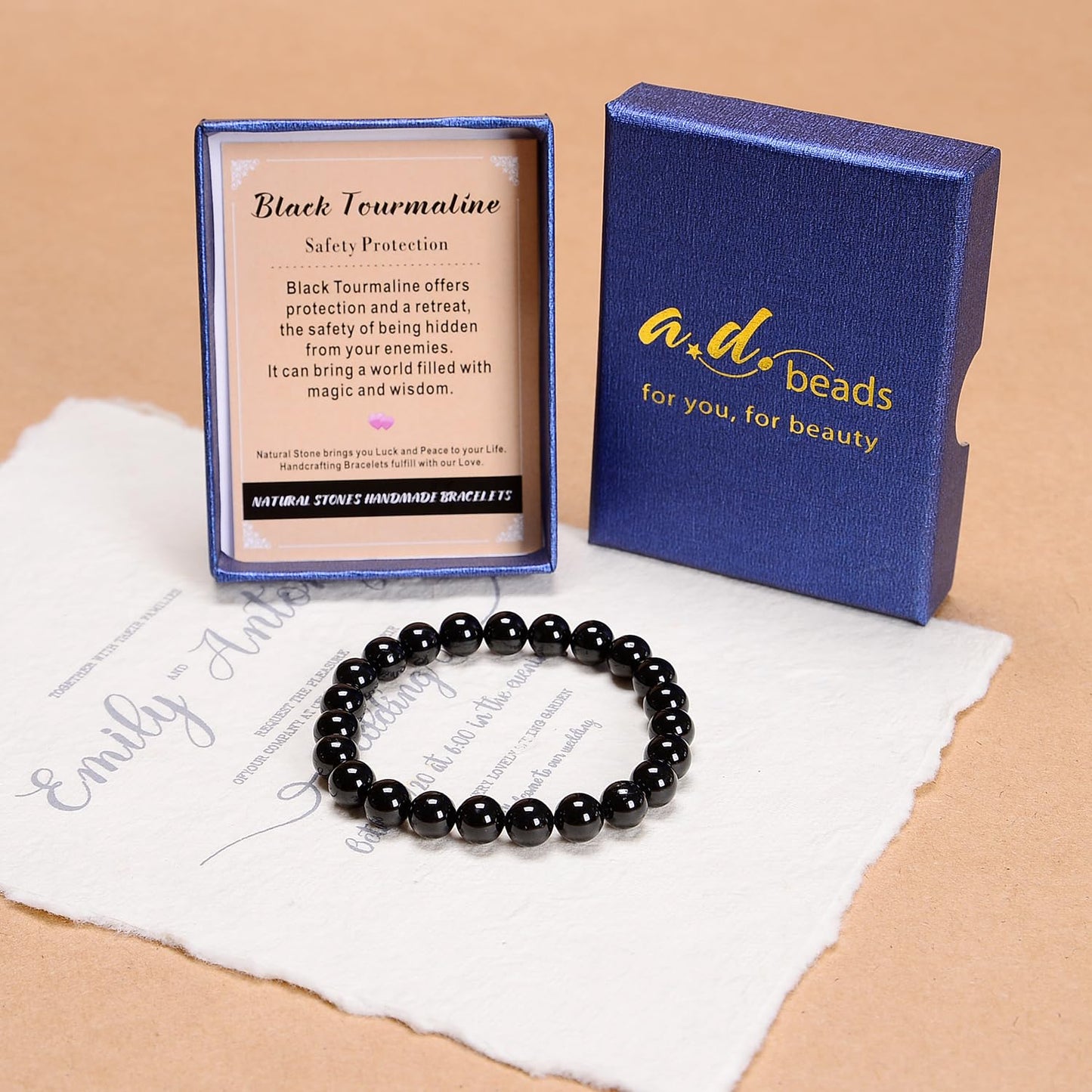 AD Beads Handmade Gemstone Stretch Elastic Bracelet Crystal Healing Reiki Nature's Beauty and Spiritual Essence Unisex (6mm, Black Tourmaline (Best Protection))