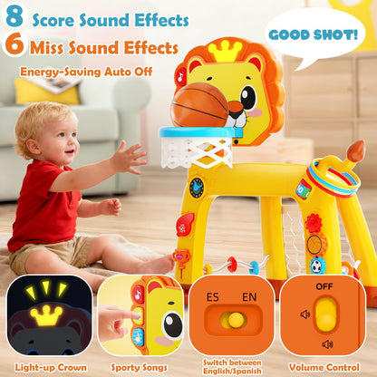 OWNONE 1 4 in 1 Toddler Basketball Hoop & Soccer Goal, Gift for Boys Girls 1 2 3 Years Old, Kids Sports Toys with Lights Sounds Music, Baby Toys for 12-18 Months, Christmas Birthday Gift for Age 1-3