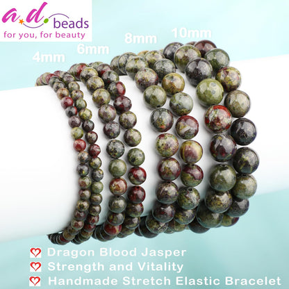 AD Beads 6mm Handmade Dragon Blood Jasper Elastic Bracelet – Natural Gemstone for Strength and Vitality – Meditation, Yoga, Healing and Energy Gift for Men Women