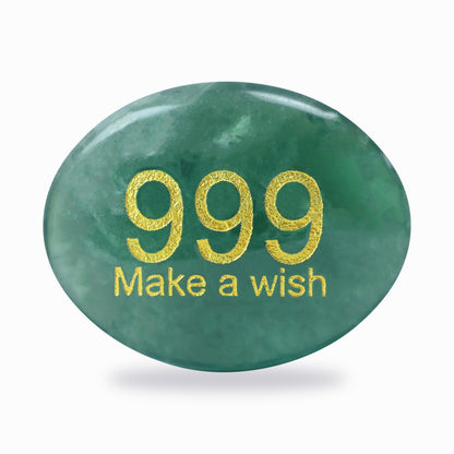 Palm Stone Gemstones, Healing Crystals Stone with Engraving Angel Numbers 999 for Lucky, Natural Hand Carved Green Fluorite for Inspirational Gifts, Meditation