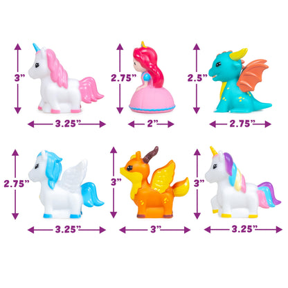 Tub Works® Fantasy Watertight Bath Toys, 6 Pack | Sealed, No Hole Bath Toys Design Keeps Moisture Out | Soft, Squeezable & Float on Water | Baby & Toddler Bathtub Toy | Unicorn Baby Girl Bathtub Toy