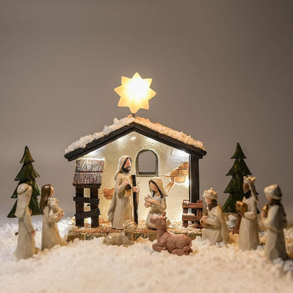 WANCHIY Nativity Set Indoor Christmas Decoration- 13 Pieces Nativity Scene with Manger for Nativity Scene Indoor Use, The Nativity Story Figures- Christian Religious Nativity Sets & Figures (Classic)