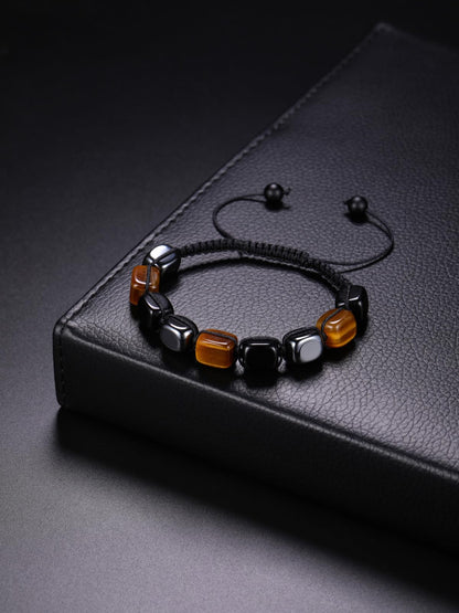 Jovivi Mens Healing Crystal Black Obsidian Tigers Eye Hematite Beaded Bracelet Natural Stone Beads Bracelet Triple Protection Jewelry Gifts for Men Women Reiki Yoga Energy Balancing