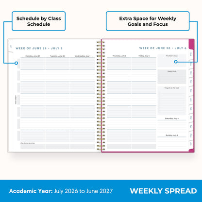 Blue Sky 2026-2027 Weekly and Monthly Academic Year Student Planner Calendar, July 2026 - June 2027, 8.5" x 11", Flexible Cover, Wirebound, Laminated Tabs, Star Confetti Bright