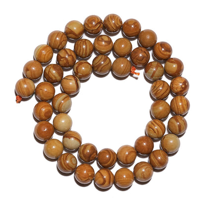 10mm Natural Yellow Woodgrain Jasper Gemstone Beads Polished Round Smooth Stone Beads for Bracelets Jewelry Making 15inch Loose Beads