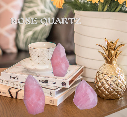 AMOYSTONE Large Rose Quartz Flame Shaped Stone Real Rose Quartz Healing Crystal Tower Spiritual Home Decor for Witchy Room 1.5-2.2LB