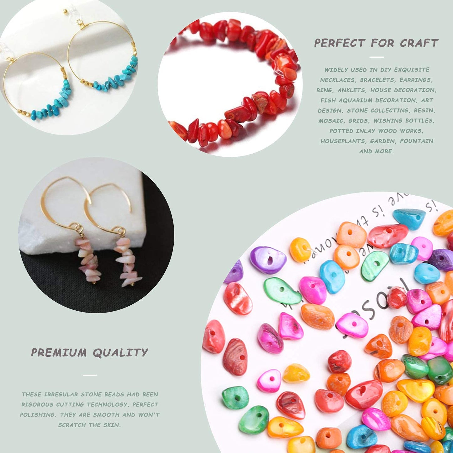 500 pcs Natural Chip Stone Beads Multicolor 5 mm to 8 mm Irregular Gemstone Healing Crystal Loose Rocks Bead Hole Drilled DIY for Bracelet Necklace Earrings Jewelry Making Craft