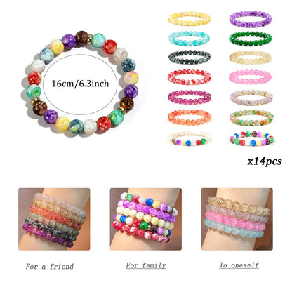 Gorgeoos 14Pcs 8mm Multicolor Crystal Beaded Bracelets for Women Men Stretch Chakra Healing Gemstone Elastic Bracelets Set Unisex Yoga Meditation Natural Stone Jewelry Gifts
