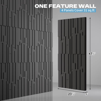 janasse Large PU Decorative Wall Panels, 4-Pack Covers 31 Sq.Ft – 47.2" × 23.6" 3D Architectural Accent Wall Panels for Living Room, TV Wall, Office & Commercial Spaces (Black)