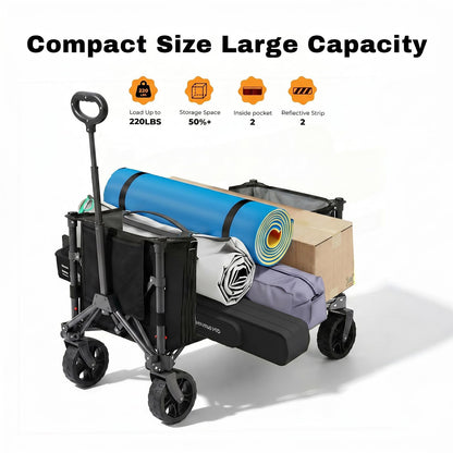 Overmont 3 in 1 Collapsible Wagon Cart - Ultra-Compact & Lightweight Foldable Wagon with All Terrain Wheels - 120L Folding Utility Wagon Portable for Grocery Camping Shopping Garden Sports