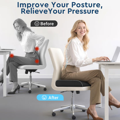 SofterCharm Seat Cushion, Memory Foam Office Chair Cushions for Long Sitting Hours, Chair Pad for Sciatica, Coccyx, Tailbone, Hip Pain & Pressure Relief, Office, Home, Car Seats, Airplane, Black/Large