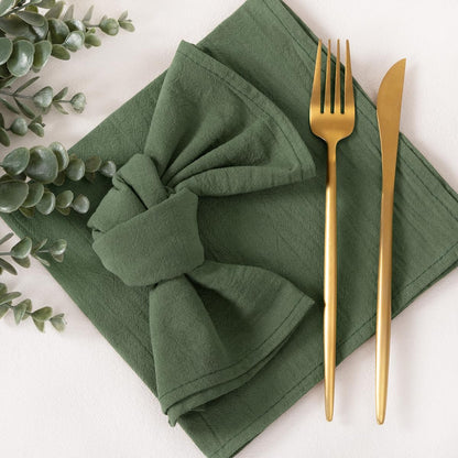 Socomi Cloth Napkins Green Fall Thanksgiving Washable Reusable Bulk Linen Cotton Napkins Set of 4 17"x17" for Wedding Party Bridal Baby Shower Birthday Dining Table Decorations
