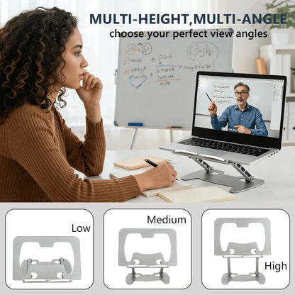 Book Stand for Reading, Adjustable Metal Laptop Stand for Desk Foldable Laptop Riser Holder Desktop Book Stand Multifunctional Display Stand for Recipe, Book, Tablet, Laptop, Notebook (Silver)