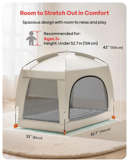 QPAU Inflatable Toddler Travel Bed with Tent – Lightweight Blow Up Kids Air Mattress with Hand Pump – Indoor & Outdoor Portable Sleeping Solution for Camping, Travel, Home, Grandma’s – Ages 3+