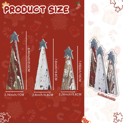 Soaoo 3 Pcs Rustic Christmas Tree Wooden Table Decorations Farmhouse Small Christmas in July Tabletop Centerpieces with Standing Top Star for Home Shelf Mantel Fireplace Table Party Decor
