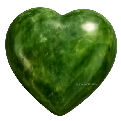 Amazing Gemstone Nephrite Green Jade Crystal Heart Palm Stone - Pocket Massage Worry Stone for Natural Body Chakra Balancing, Reiki Healing and Crystal Grid