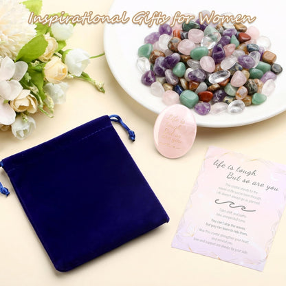 NUKAYAI Inspirational Gifts Worry Stone Rose Quartz Crystals Healing Stones Tiny Palm Natural Mental Health Stress Relief Depression Gemstones Reiki Fidget Trinket Anxiety Relief Items for Women Men