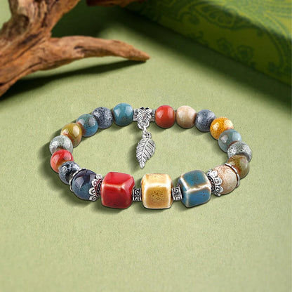 KILIPOL Bohemian Hippie New Chinese Ethnic Style Colorful Ceramic Bead Bracelet, Iiterary And Ancient Style Colorful Bracelet, Bohemian Summer Beach Jewelry Gift For Women Christmas Gift(Style22