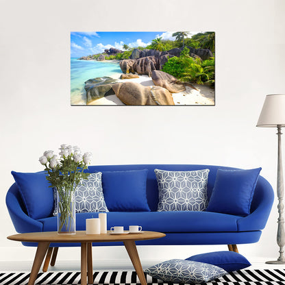 YYYYHPP YP0775 Beach Wall Art Picture Wall Art Stone Coconut Trees on Sands Beach Seascape Scenery Painting Nature Picture for Bedroom Home Office Wall Decor