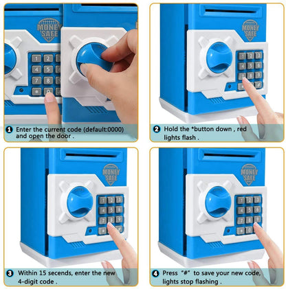 Yoego Kids Money Bank, Electronic Piggy Banks, Great Gift Toy for Kids Children, Auto Scroll Paper Money Saving Box Password Coin Bank,Perfect Toy Gifts for Boys Girls (Blue White)