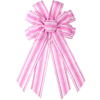 NUVCELKA Pink White Striped Wreath Bow for Front Door, 20x11 Inch Large Premade Girl Baby Shower Bows, Spring Easter Decorate