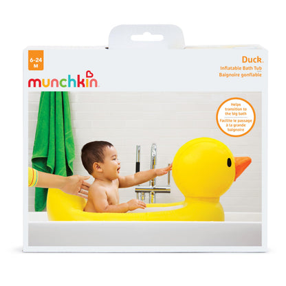 Munchkin Duck Inflatable Baby Bathtub for Babies 6-24 Months, White Hot Heat Alert, Great for Home or Travel, Classic Yellow Ducky