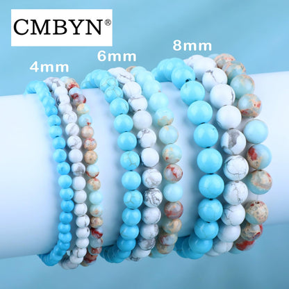 CMBYN 3-Pieces 4mm Natural Crystal Gemstone – ﻿Agalmatolite Jasper, Blue Turquoise, Howlite Handmade Reiki Energy Healing Stretch Bracelets Jewelry for Yoga, Meditation, Unisex