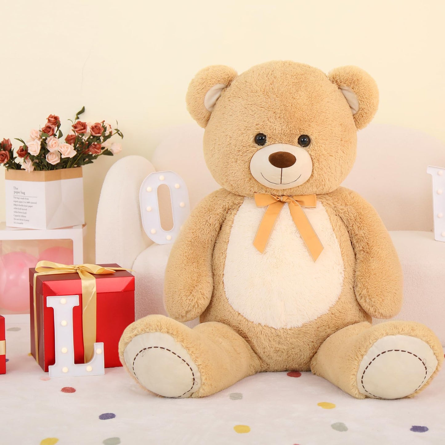 MorisMos Giant Teddy Bear Stuffed Animal 4 Feet,51 in Large Bear Gift for Girlfriend Boyfriend Wife Mom Fiancée, Big Plush Toy for Kid Birthday Christmas Baby Shower Decor,Tan