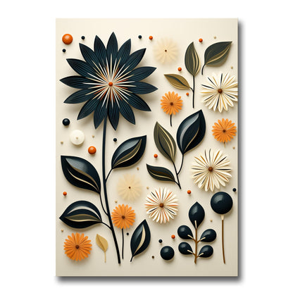 Scandinavian Folk Art, Black and Beige Abstract Botanical Wall Art for Scandinavian Home Decor, Decor Poster, Art Print