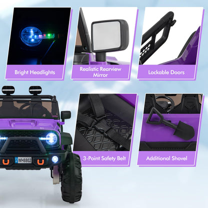 INFANS 24V 2 Seater Ride on Car for Kids, 2WD/4WD Battery Powered with Remote Control, Music, USB, MP3, Spring Suspension, 20" Wide Seat Electric Jeep Toys for Boys Girls Aged 3+ (Purple)