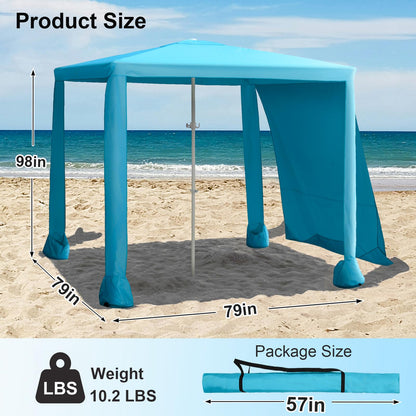 Beach Cabana, 6.6'×6.6' Portable Beach Canopy with Side Wall, Easy Up UPF 50+ Beach Tent Sun Shelter with Sand Pockets, Waterproof Cabana Umbrella Tent for Family, Backyards, Camping, Blue