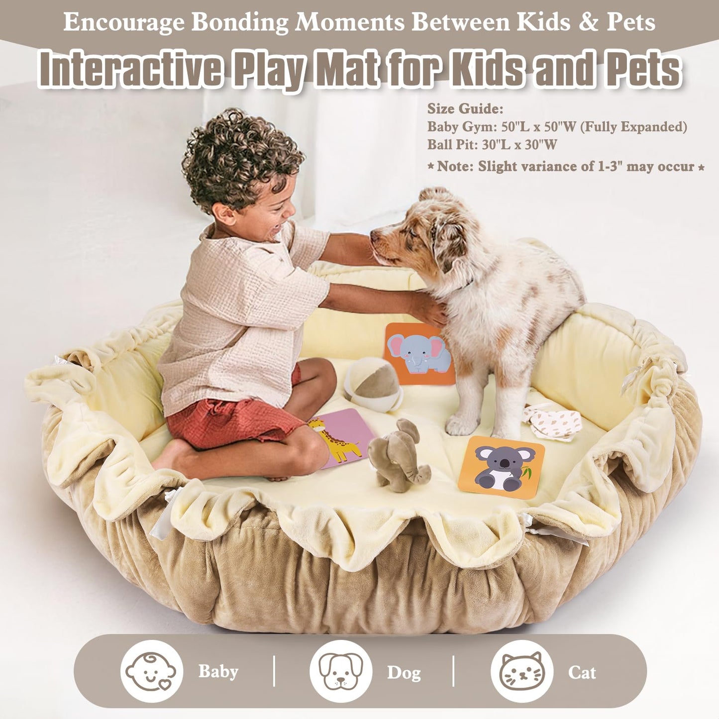 5-in-1 Plush Baby Play Gym, Activity Mat with Convertible Gym, Baby Gym 6 Sensory Toys, Play Center for Newborn to Toddler, Cream