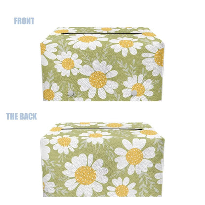 PJHEQOXE Flowers Pattern Tissue Box Cover Custom Tissue Box Cover Magic Sticker Pu Tissue Box Cover Rectangular for Home Coffee Table Decor Room Office Decor 9.7 x 5.2 X 5.12 Inch （Green）