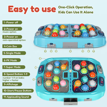 2-Player Whack Game Mole - Toys for Age 3-12 Kids,2 Hammers,3 Modes with Sound & Light,Safe Educational Pounding Toy,Birthday for 3 4 5 6+ Year Old Boys Girls,Blue