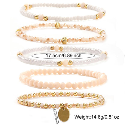 Bohxantium Gold Crystal Beaded Bracelets for Women 14K Gold Plated Beads Ball Bracelet Stack Stretch White Seed Beads Stackable Non Tarnish Trendy Jewelry Prom Birthday Friendship Gift for Women