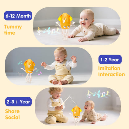 hahaland Dancing Octopus Baby Toys, Magic Musical Crawling Tummy Time Toy, Toddler Sensory Toys for 3 4 5 6 Year Old Boy Girl Birthday Gifts, Funny Squid with Led Light & Music