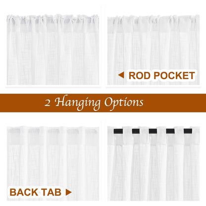 NICETOWN White Linen Sheer Curtains and Drapes 84 inches Long, Rod Pocket & Back Tab semitransparent with Light Through Vertical Window Treatments for Sliding Glass Door & Living Room, 52"W, Set of 2