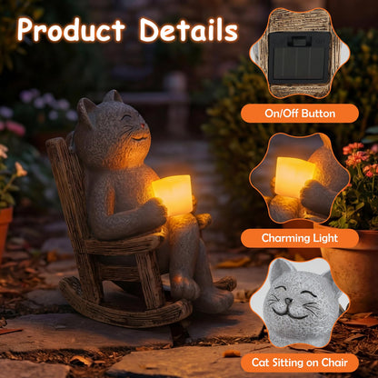 Lyeasw Cat Solar Garden Statues - 4inch Outdoor Decor for Patio, Lawn, Yard, Porch- Miniature Cute Cat Outdoor Figurine with LED Lights - Housewarming Birthday for Women, Mom, Cat Lovers