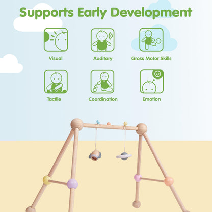 PlanToys® Play Gym Wooden Baby Activity Toy in Pastel Colours | Montessori Sensory Play for Motor Skills, Coordination & Focus | Eco-Friendly Developmental Gym