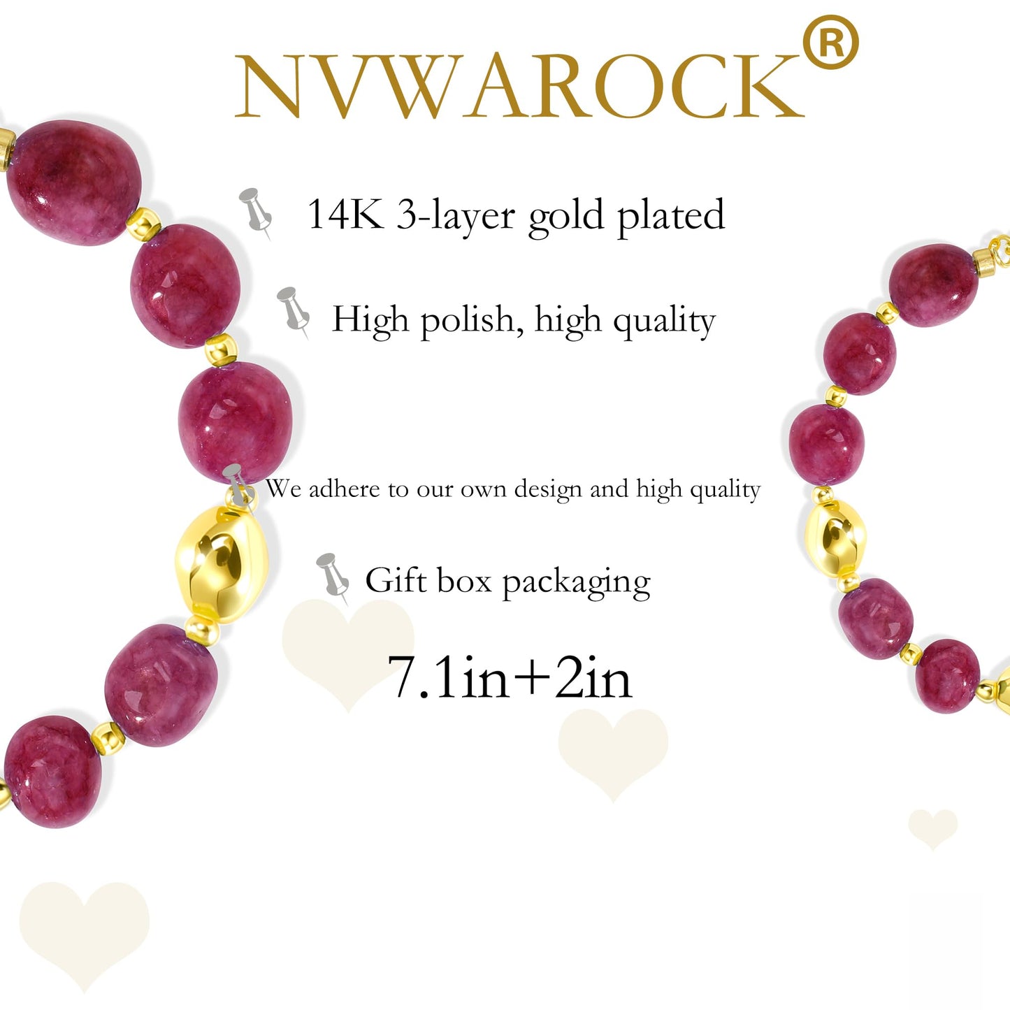 NVWAROCK Beaded Bracelet for Women, Gemstone Bracelet, 14K Gold Plated Stackable Handmade Oval Stone Bracelet Jewelry Gift - Purple