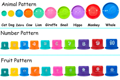 Ella Dream 17 PCs Multicolor Nesting and Stacking Cups Set, Baby Bathtub Toys, Early Learning Educational Toys for Infants, Toddlers, Stacking Cups with The Numbers, Shapes, Fruits, Animals Patten