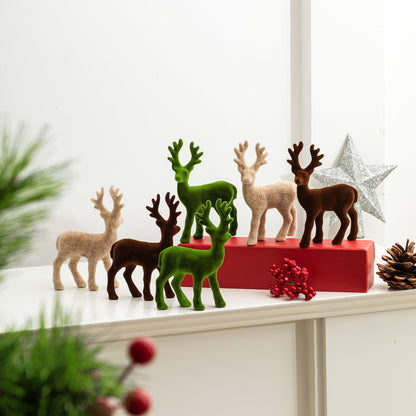 Yalikop 15pcs Reindeer Figurines Christmas Decoration Velvet Tabletop Ornaments Small Reindeer Mini Standing Deer Statues Elk Neutral Centerpiece for Home Office Fireplace Xmas Holiday Party Decor