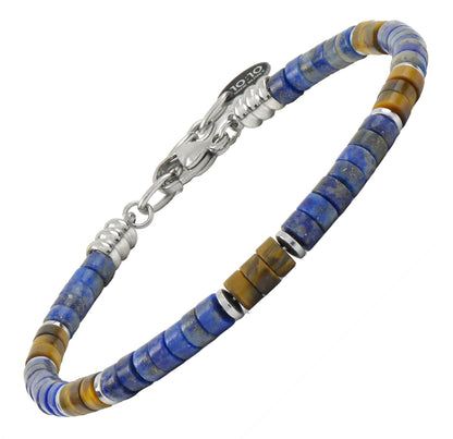 10:10 Beaded Bracelet for Men and Women – Natural Gemstone Bracelet and Stainless Steel – Adjustable, Durable and Elegant – Made in Italy (Lapis Lazuli - Tiger's Eye)