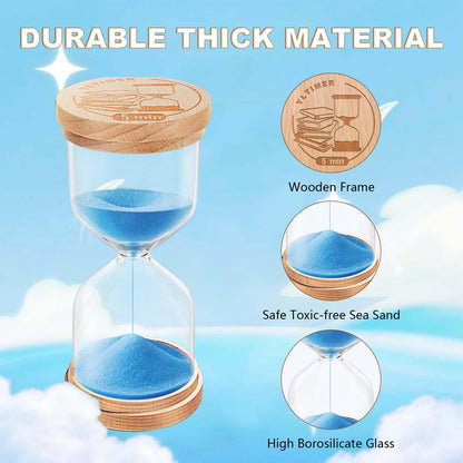 10 Minute Sand Timer, Wooden Blue Sand Clock for Kids, Small Hourglass,Reloj De Arena,Sandglass 10 Min for Classroom,Game,Decorative (Blue)