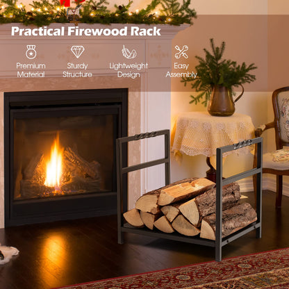 Tangkula Firewood Log Rack, Heavy Duty Firewood Holder with Unique Handle and Raised Feet, Firewood Storage Holder for Fireplace, Stove, Fire Pit, Easy Assembly, Black