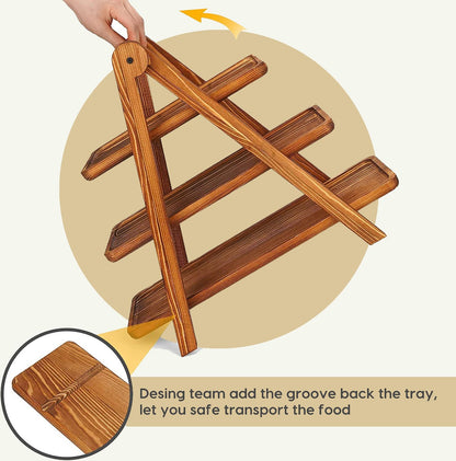 HDODA Wooden 3 Tier Serving Tray, Detachable Cupcake Stand, Rectangle Serving Platter Three Tiered Stand,Fruit,Appetizer,Dessert Decorative Tray Decor Party Food Table Display