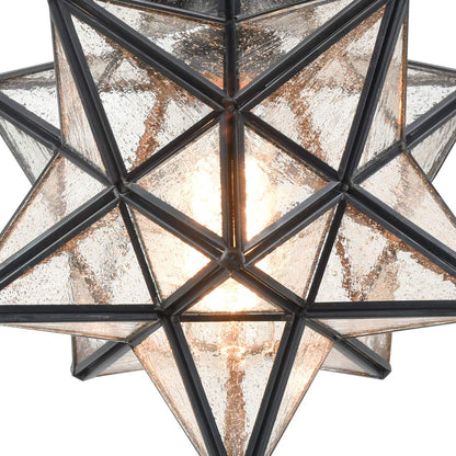AXILAND Moravian Star Light Flush Mount Ceiling Light Black with Seeded Glass Shade for Living Room Bedroom Kitchen Hallway